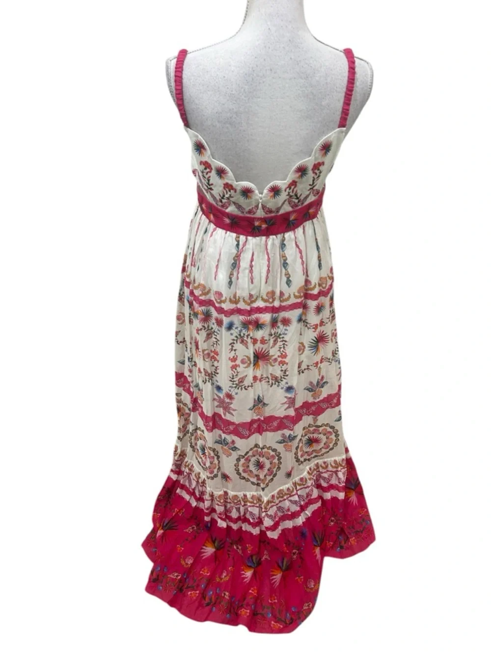 NWT SALONI Naki Cream linen Maxi sunDress scalloped neck cut outs Pink shell 8 - Picture 8 of 11